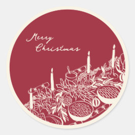 Pegatina Redonda Diseño Mínimo de Mesa de Navidad Personalizada Fel