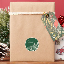 Pegatina Redonda Diseño Mínimo de Mesa Feliz Navidad Personalizada