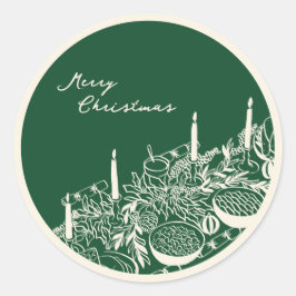 Pegatina Redonda Diseño Mínimo de Mesa Feliz Navidad Personalizada