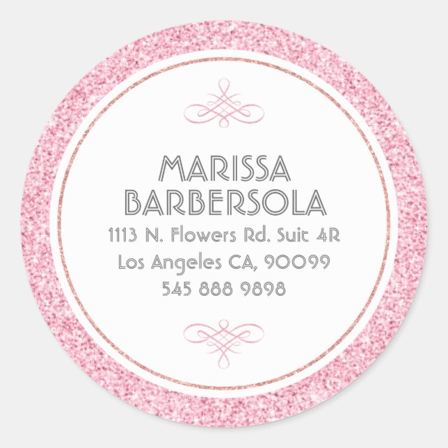 Pegatina Redonda Diseño moderno de Círculo Blanco Purpurina rosa (Anverso)