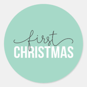 Pegatina Redonda Diseño moderno "Primera Navidad" para nuevos padre