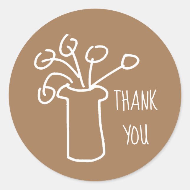 Pegatina Redonda Diseño moderno y sencillo de flor de contorno blan (Anverso)