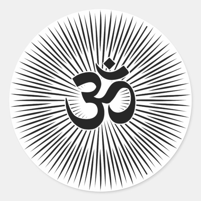Pegatina Redonda Diseño negro de Rótulo Om (Anverso)
