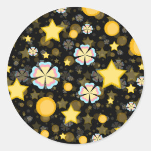 Pegatina Redonda Diseño negro Purpurina de las flores de Sun Stars