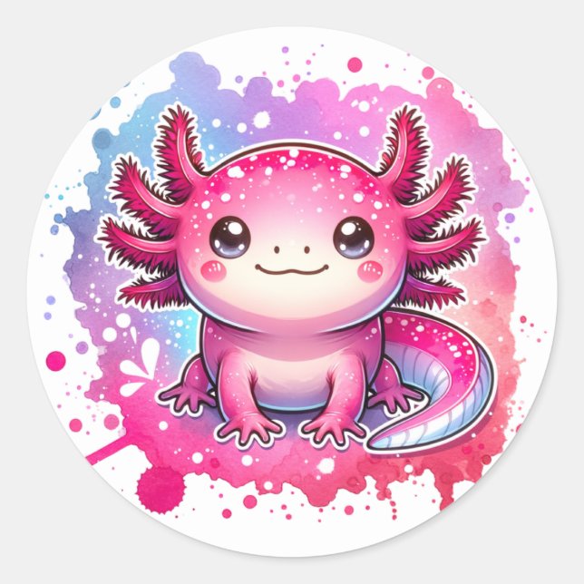 Pegatina Redonda Diseño nuevo de Cute Pastel Axolotl (Anverso)