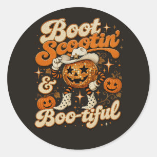 Pegatina Redonda Diseño occidental de Halloween 'Boot Scootin' y Bo