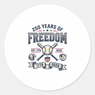 Pegatina Redonda Diseño Patriótico de Béisbol 250 Años de Libertad_