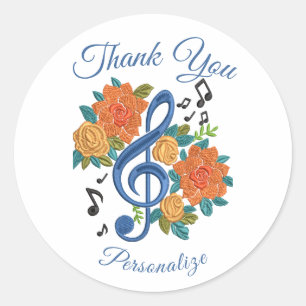 Pegatina Redonda Diseño Personalizado de Agradecimiento Floral Musi
