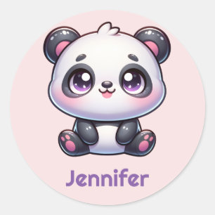 Pegatina Redonda Diseño personalizado de Kawaii Panda Adorable