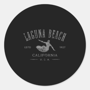 Pegatina Redonda Diseño perturbado de los surfistas de Laguna Beach