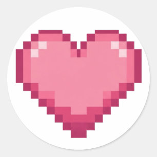 Pegatina Redonda Diseño Pixelado de Corazón Rosa