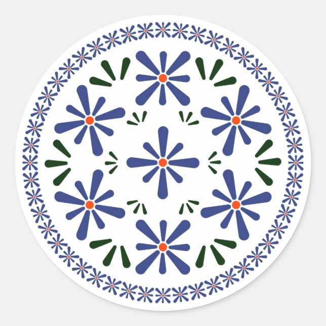 Pegatina Redonda Diseño polaco de cerámica tradicional. (Anverso)