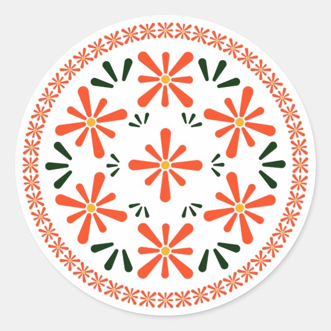 Pegatina Redonda Diseño polaco de cerámica tradicional. (Anverso)