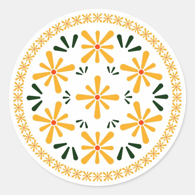 Pegatina Redonda Diseño polaco de cerámica tradicional. (Anverso)