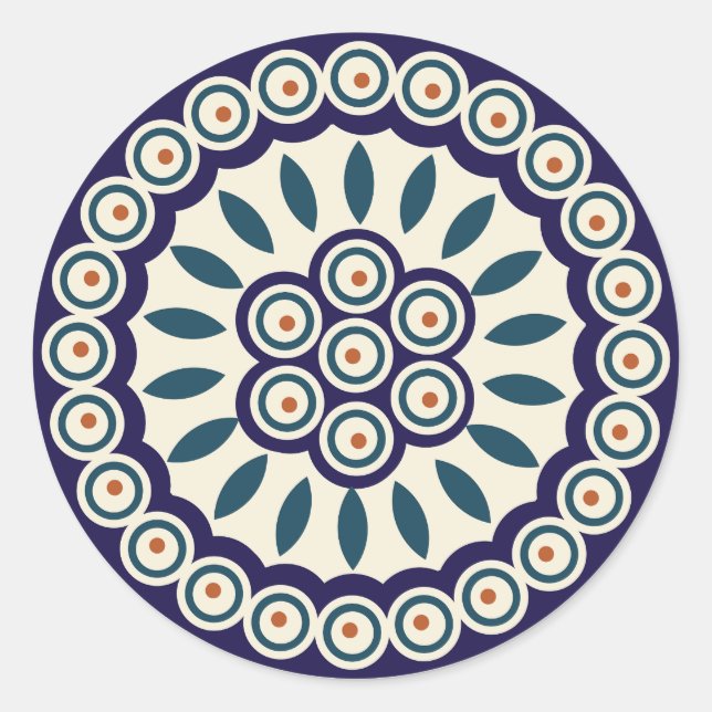 Pegatina Redonda Diseño polaco de cerámica tradicional. (Anverso)