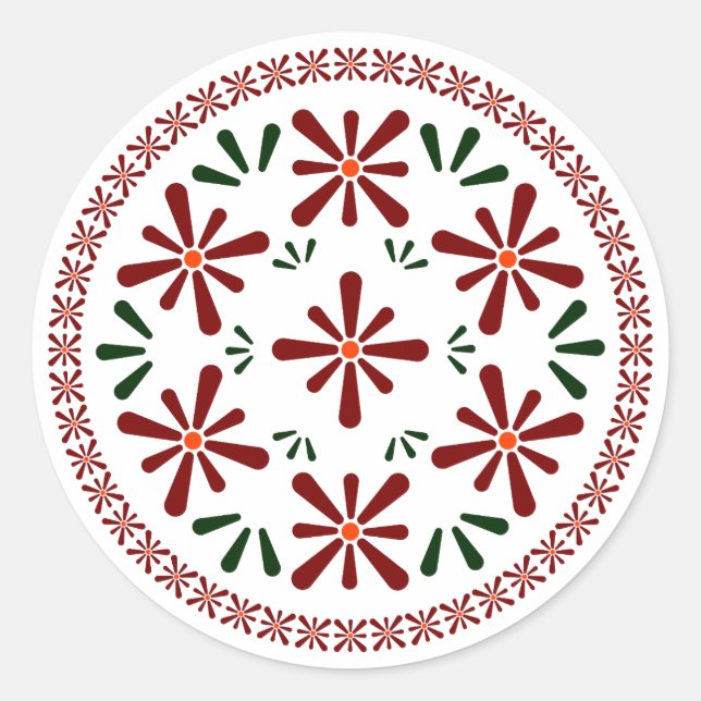 Pegatina Redonda Diseño polaco de cerámica tradicional. (Anverso)