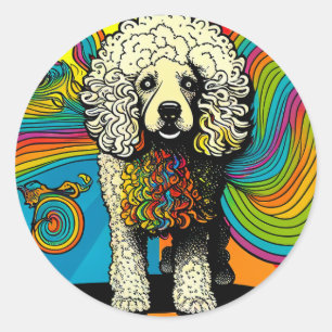Pegatina Redonda Diseño psicodélico de perro canino