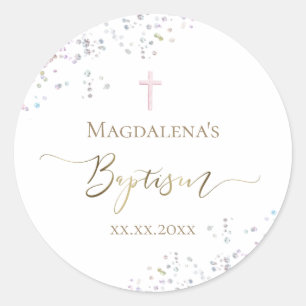 Pegatina Redonda diseño purpurina confetti Bautismo
