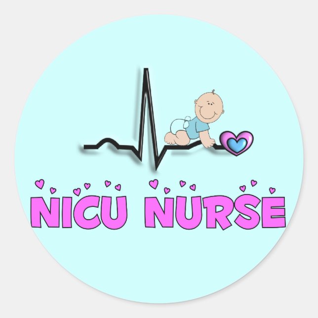 Pegatina Redonda Diseño QRS de enfermeras de NICU (Anverso)