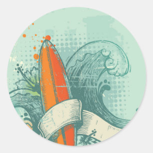 Pegatina Redonda Diseño resistido de la tabla hawaiana