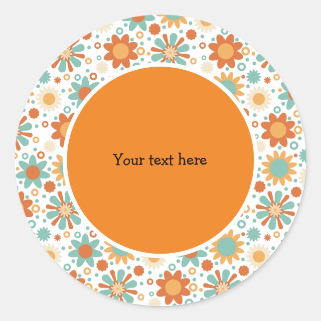 Pegatina Redonda Diseño retro con flores (Anverso)