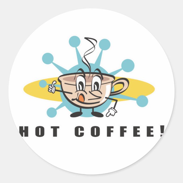 Pegatina Redonda diseño retro de café caliente (Anverso)