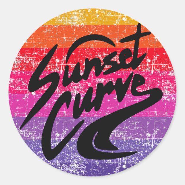 Pegatina Redonda Diseño retro de curva de atardecer (Anverso)