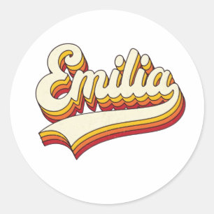 Pegatina Redonda Diseño Retro Emilia Nombre Años 70 Vintage