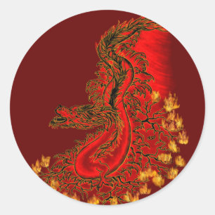 Pegatina Redonda Diseño rojo y dorado de China Dragon