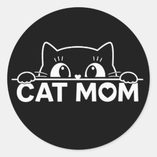 Pegatina Redonda Diseño simple lindo mujer amante gato negro mamá