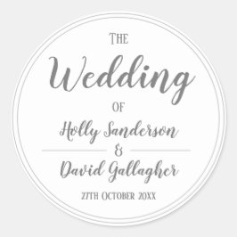 Pegatina Redonda Diseño simple plateado gris y blanco