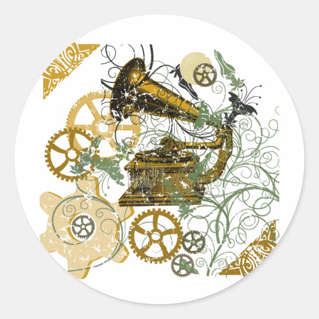 Pegatina Redonda Diseño Steampunk con aspecto perturbado (Anverso)