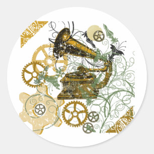 Pegatina Redonda Diseño Steampunk con aspecto perturbado