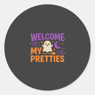 Pegatina Redonda Diseño SVG de Fantasma de Halloween Bienvenidas Mi