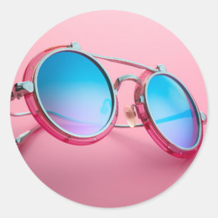 Pegatina Redonda Diseño temático de gafas de sol, rosa genial