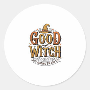 Pegatina Redonda Diseño tipográfico de Halloween de bruja buena vin