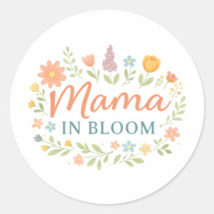 Pegatina Redonda Diseño tipográfico de primavera floral Mama In Blo