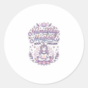 Pegatina Redonda Diseño tipográfico mágico adorable Namastay Unicor