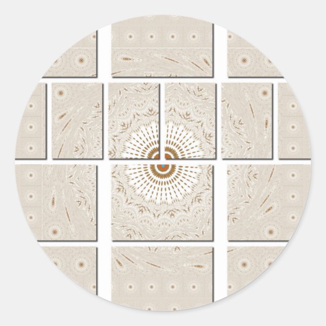Pegatina Redonda Diseño tonal geométrico beige neutro minimalista (Anverso)