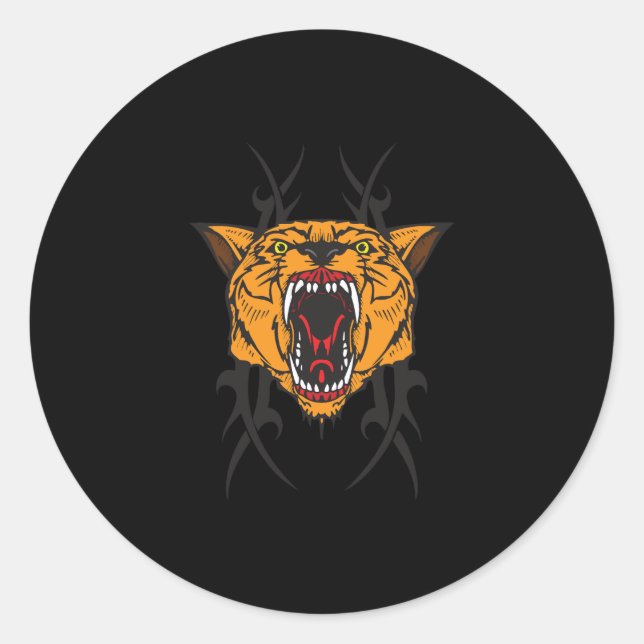 Pegatina Redonda diseño tribal de cougar (Anverso)