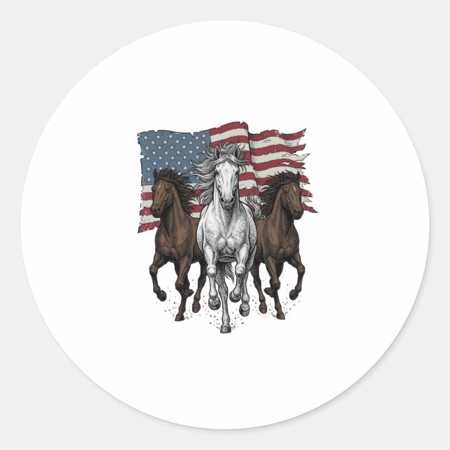 Pegatina Redonda Diseño vectorial de caballos corriendo patrióticos (Anverso)