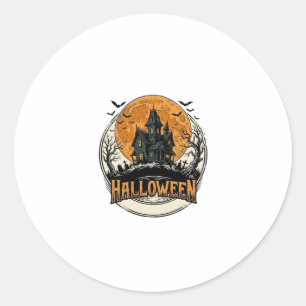 Pegatina Redonda Diseño vectorial de casa embrujada de Halloween vi