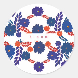 Pegatina Redonda Diseño vectorial de flores azules simples