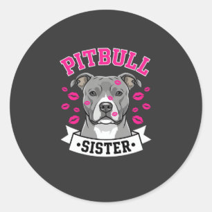 Pegatina Redonda Diseño Vectorial de Hermana Amante de Pitbull