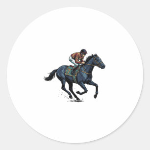Pegatina Redonda Diseño vectorial de jockey de carreras de caballos