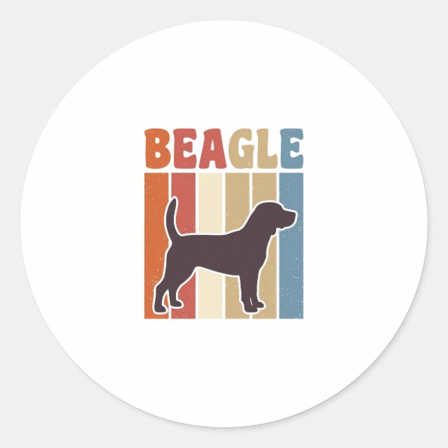 Pegatina Redonda Diseño vectorial de rayas retro de perro Beagle vi (Anverso)