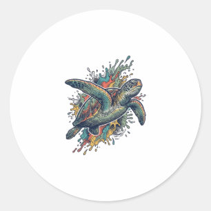 Pegatina Redonda Diseño vectorial de salpicadura de tortuga marina 