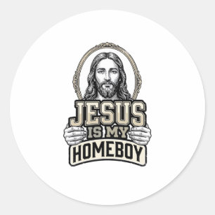 Pegatina Redonda Diseño vectorial grabado vintage Jesús es mi compa