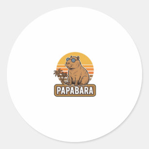Pegatina Redonda Diseño vectorial PAPABARA Capybara padre retro_1