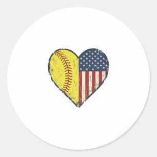 Pegatina Redonda Diseño vectorial vintage de béisbol patriótico cor